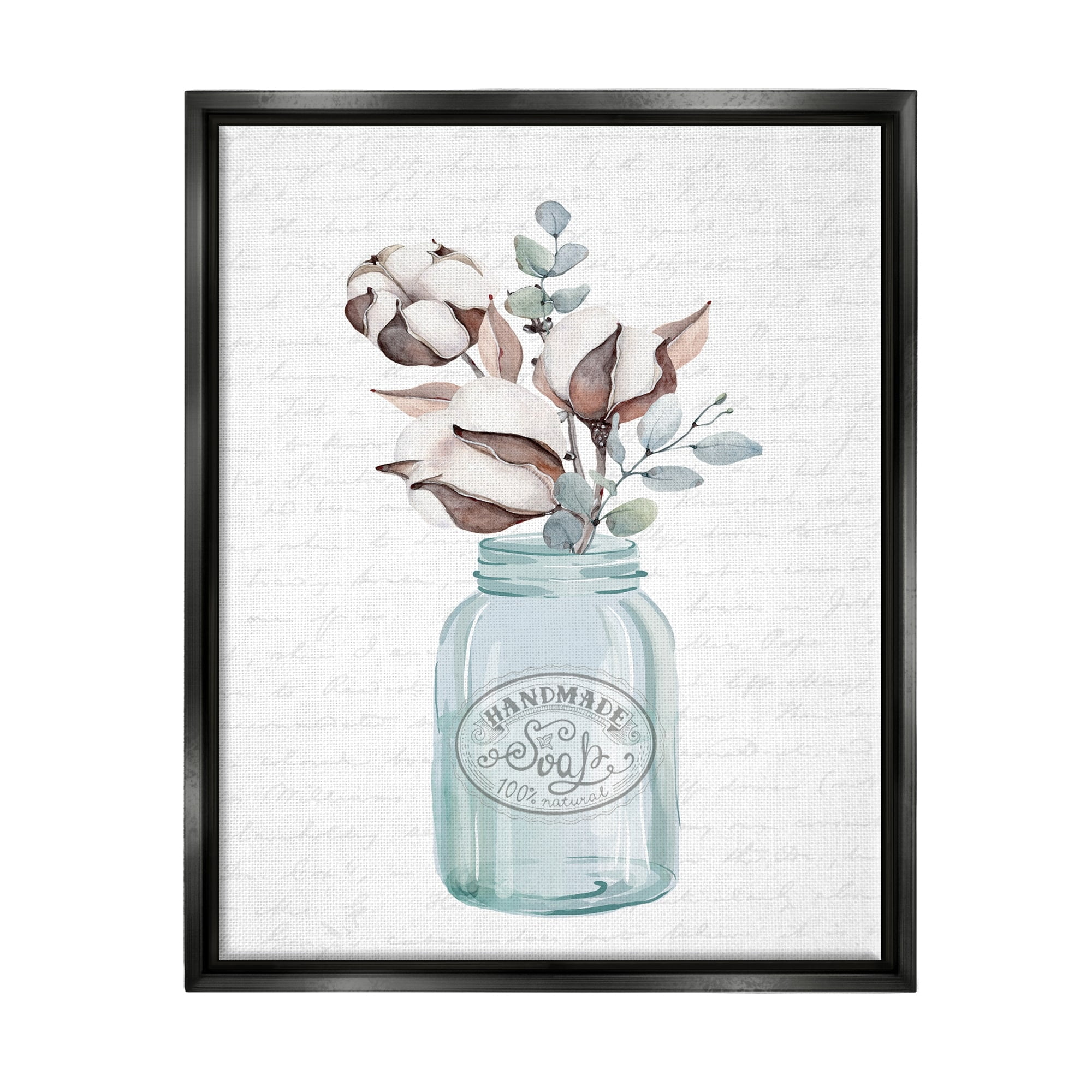 Stupell Industries Rustic Brown Flower Plant Sprigs Vintage Jar Cursive Graphic Art Metallic Gold Floating Framed Canvas Print Wall Art, Design by Lettered and Lined