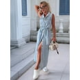 thumbnail image 2 of Womens Summer Casual Sleeveless Denim Shirt Dress Lapel Button Down Belted Jean Long Dresses Light Blue XL, 2 of 8