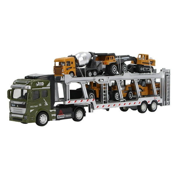 Camión de Transporte de Juguete de Aleacio 7 en 1, Modelo de Camión Portador Con Tracción Trasera, 6 Vehículos de Ingeniería de 12,6 Pulgadas