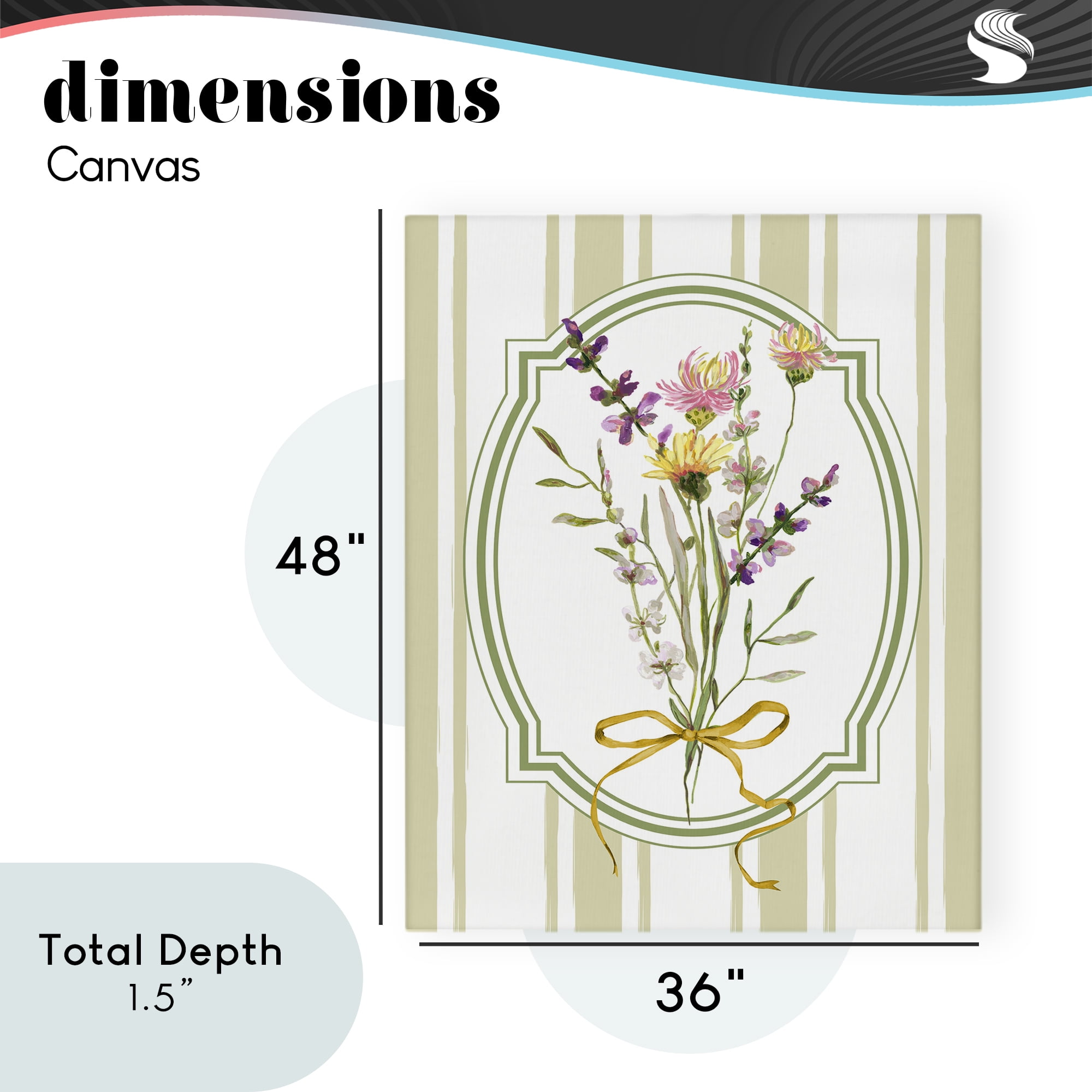 Wildflowers Bouquet Classic Stripes Canvas Wall Art, design by Adonna Ebrahimi