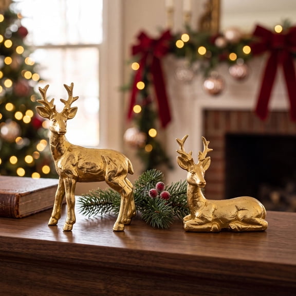 2Pc Christmas Reindeer Resin Ornaments Set Creating Warm Ambience For Holiday Parties And Family Decor
