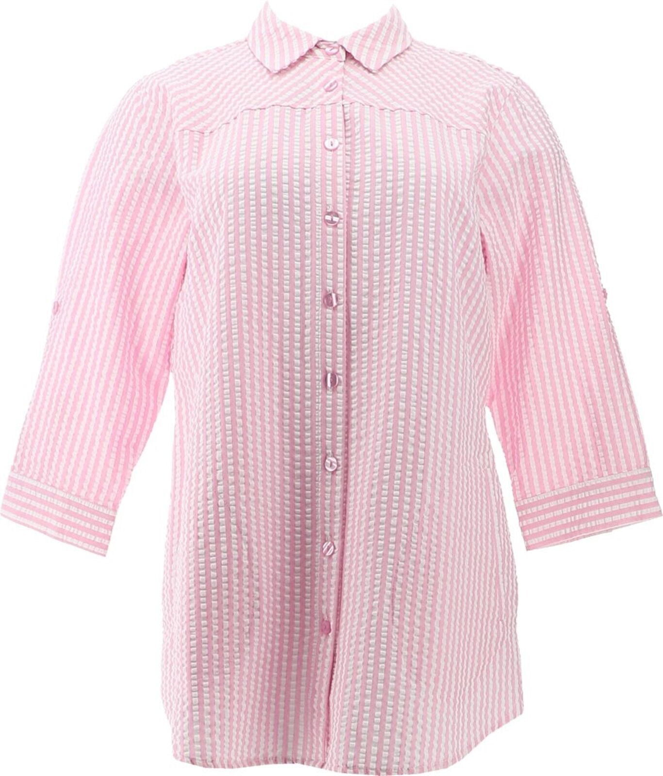 Joan Rivers 3/4 Sleeve Seersucker Shirt w/ Back Button Detail Choose Color Size 