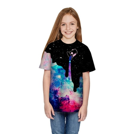 

kpoplk Tshirt Kids Kids Boys Teen Big Girls Clothes Tops Summer T-shirt Print Blouse Casual 3D Short Sleeve Shirts For Toddler(Black)