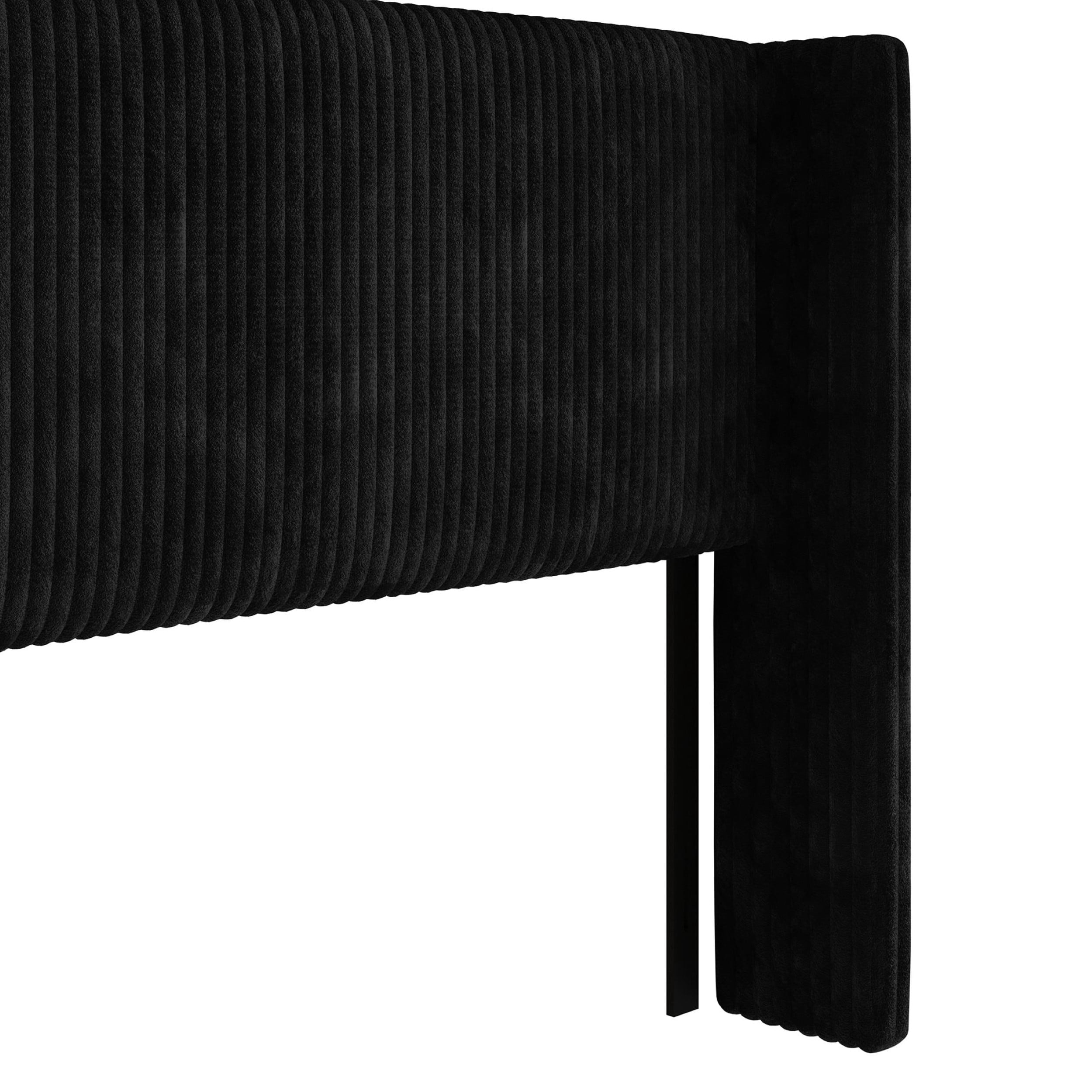Home Design Lenox Twin Upholstered Wingback Headboard, Soft Corduroy, Black, Easy to Assemble