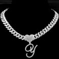 thumbnail image 2 of Cursive Silver Initial Pendant Necklaces Alphabet Pendant Miami Cuban Link Chain Necklace for women Hip Hop Iced Out Letter Chain with Pendant Jewelry, 2 of 3