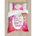 thumbnail image 3 of Quotes Decor Queen Size Duvet Cover Set, Vibrant Sunshine Form with Blury Handwritten Saying You and Me Graphic Image, Decorative 3 Piece Bedding Set with 2 Pillow Shams, Maroon White, by Ambesonne, 3 of 3