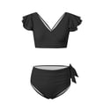 thumbnail image 4 of Linfrsh Women's Tummy Control Bikini Sets Twist Front Swimsuits High Waisted Bathing Suits Sexy Bikinis for Women Black,2XL, 4 of 5