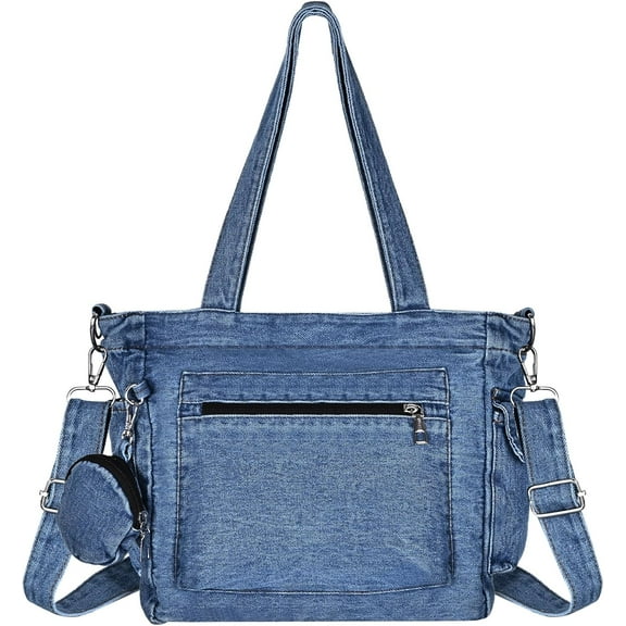 Denim Tote Bag Jean Purses for Women Denim Crossbody Bags with Small Purse Shoulder Handbag