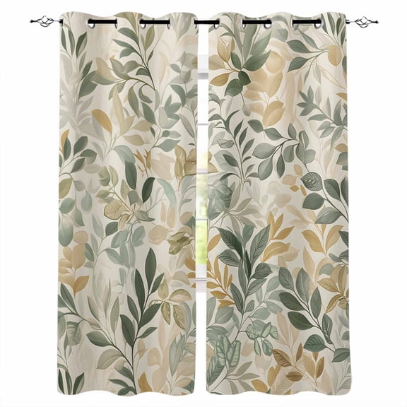 Sage Green Yellow Botanical Blackout Curtains for Bedroom/Living Room, Thermal Insulated Kitchen Curtains, Spring Summer Vintage Grommet Darkening Window Treatment Drapes 52"x72"x2