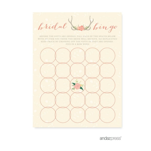 Bridal Shower Bingo  Woodland Deer Wedding Bridal Shower Game Cards, 20-Pack
