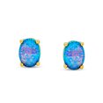 thumbnail image 2 of Bling Jewelry Womens Simple Classic Opal Oval Stud Earrings Gold Plated Silver 7MM October Birthstone, 2 of 4