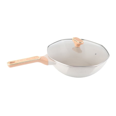 YAHHU 12.6 inches / 32 cm Diameter Medical Stone Non-Stick Octagonal Shaped Aluminium Alloy Wok Pan Frying Pan Cooking Pan with Cover for Gas Stove and Ceramic Induction Cooktops