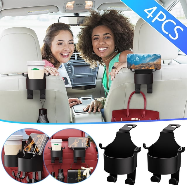 TopLLC Car Interior Accessories Car Headrest Cup Holder Storage Rack For Cups Coffee Cup Beverage Bottle Mug Holder Hook Suitable For Vehicle Truck RV(4pcs)