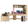 thumbnail image 3 of Uforic L Shape Desk with LED Light & Hutch,  Home Office Computer  Desk Executive Desk with Drawers, 3 of 9