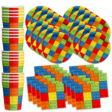 Building Blocks Birthday Party Supplies Set Plates Napkins Cups Tableware Kit for 16 by Birthday Galore