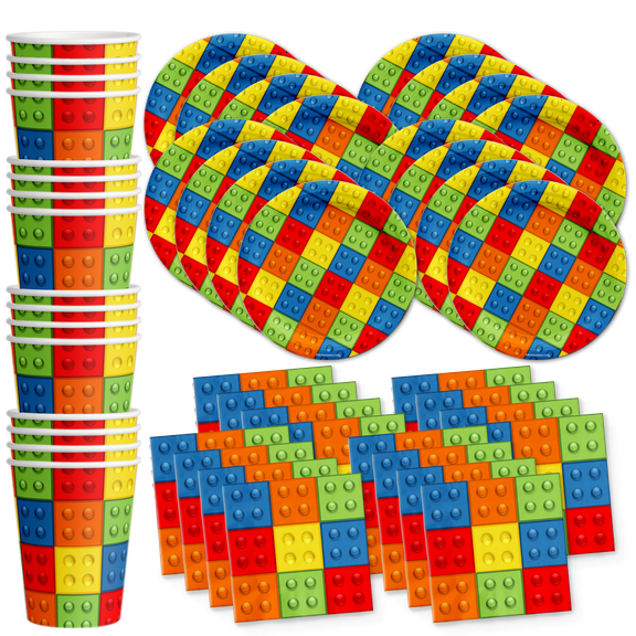 Building Blocks Birthday Party Supplies Set Plates Napkins Cups Tableware Kit for 16 by Birthday Galore