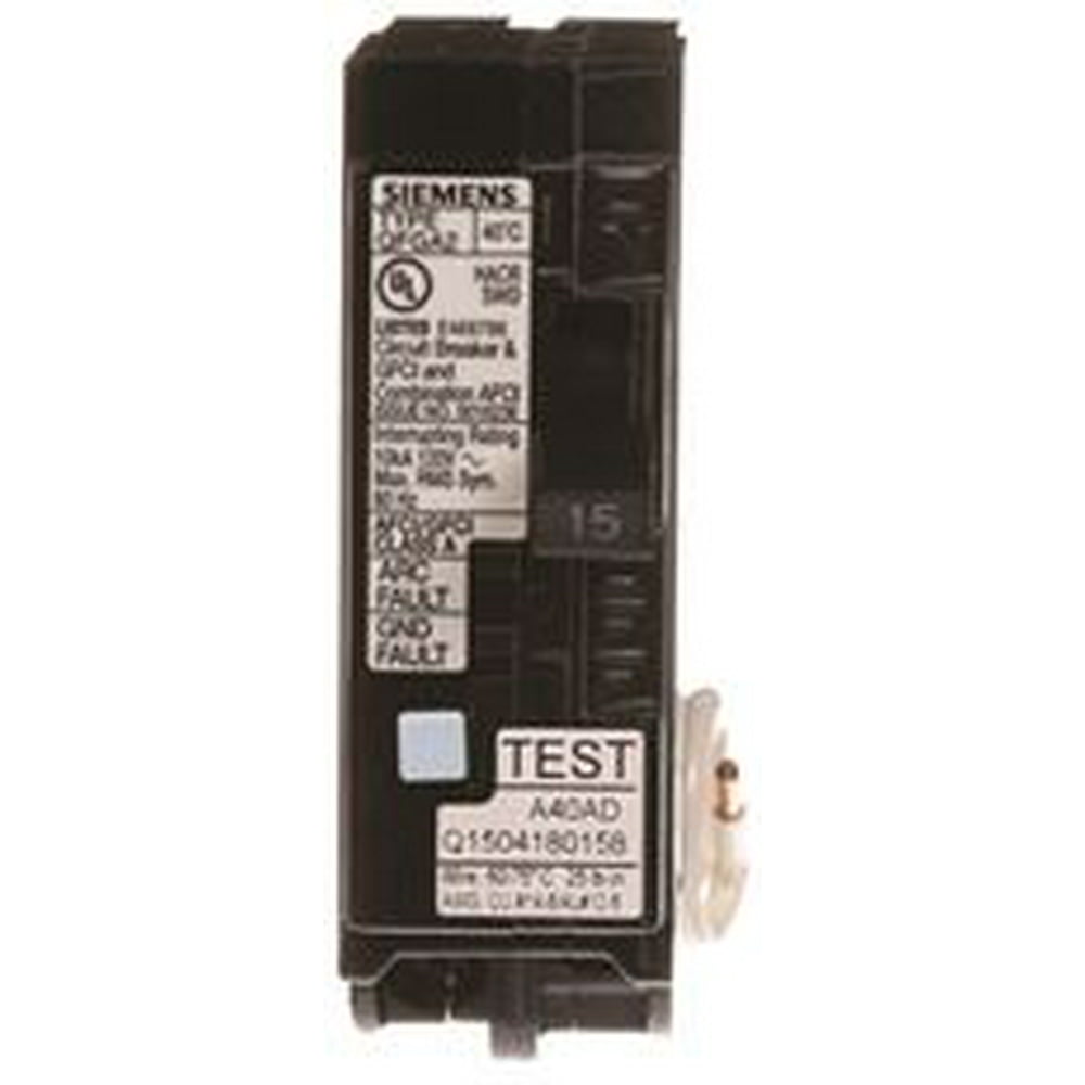 Siemens SinglePole Dual Function PlugIn Afci/Gfci Circuit Breaker, 15 Amp, 10 Kaic, Qfga2 Ul