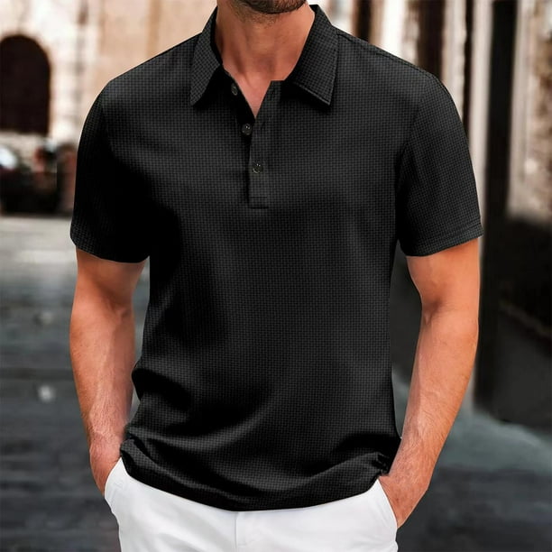 pstuiky Camisas casuales de manga corta para hombre, Camisa tipo jersey de manga corta con cuello vuelto y botones de color liso para hombre ropa de hombre xxl