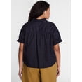 thumbnail image 3 of Terra & Sky Women's Plus Flowy Cotton Blouse with Short Ruffled Sleeves, Sizes 0X-5X, 3 of 5