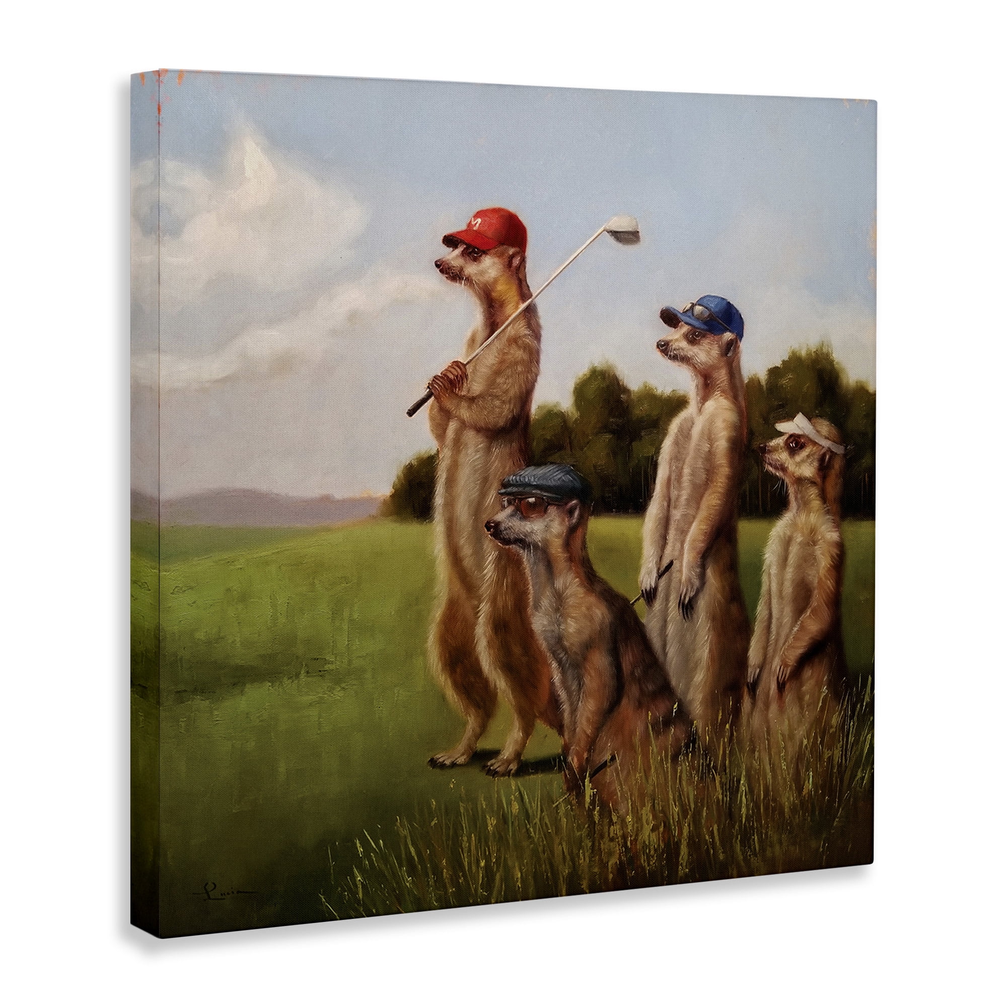 Stupell Industries Meerkats Playing Golf Animals & Insects Painting Gallery Wrapped Canvas Art Print Wall Art, 36 x 36