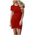 thumbnail image 1 of AherBiu Robe T-Shirt pour Femmes à Manches Courtes, Ajustée, Confortable, Col Ras du Cou, Irrégulière, Décontractée, Basique, d'Été, 1 of 6