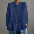 thumbnail image 5 of Gamivast Linen Shirt Women Loose Button Down Long Sleeve Stand Collar Pleated Blouses Holiday Beach Solid Tops Summer Going out outfits 2026, 5 of 6