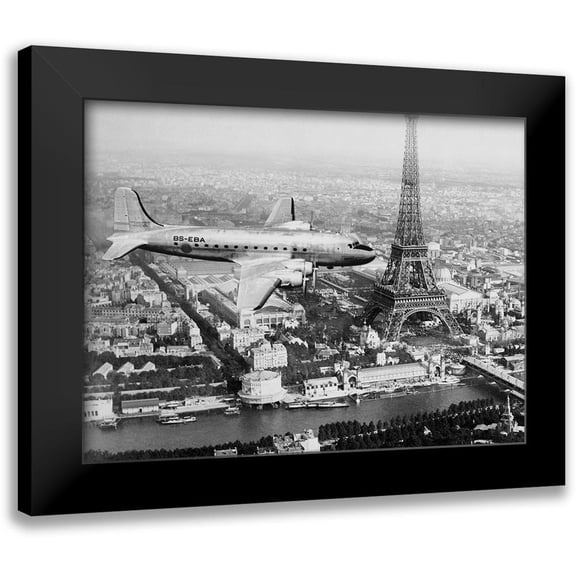 Anonymous 14x12 Black Modern Framed Museum Art Print Titled - Airplane over Paris