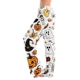 thumbnail image 2 of Halloween Pajama Pants for Women Spider Web Skeleton Wide Leg Spooky Sleep Pants Bat Candy Elastic High Waist Funny Pajama Pants, L, 2 of 5