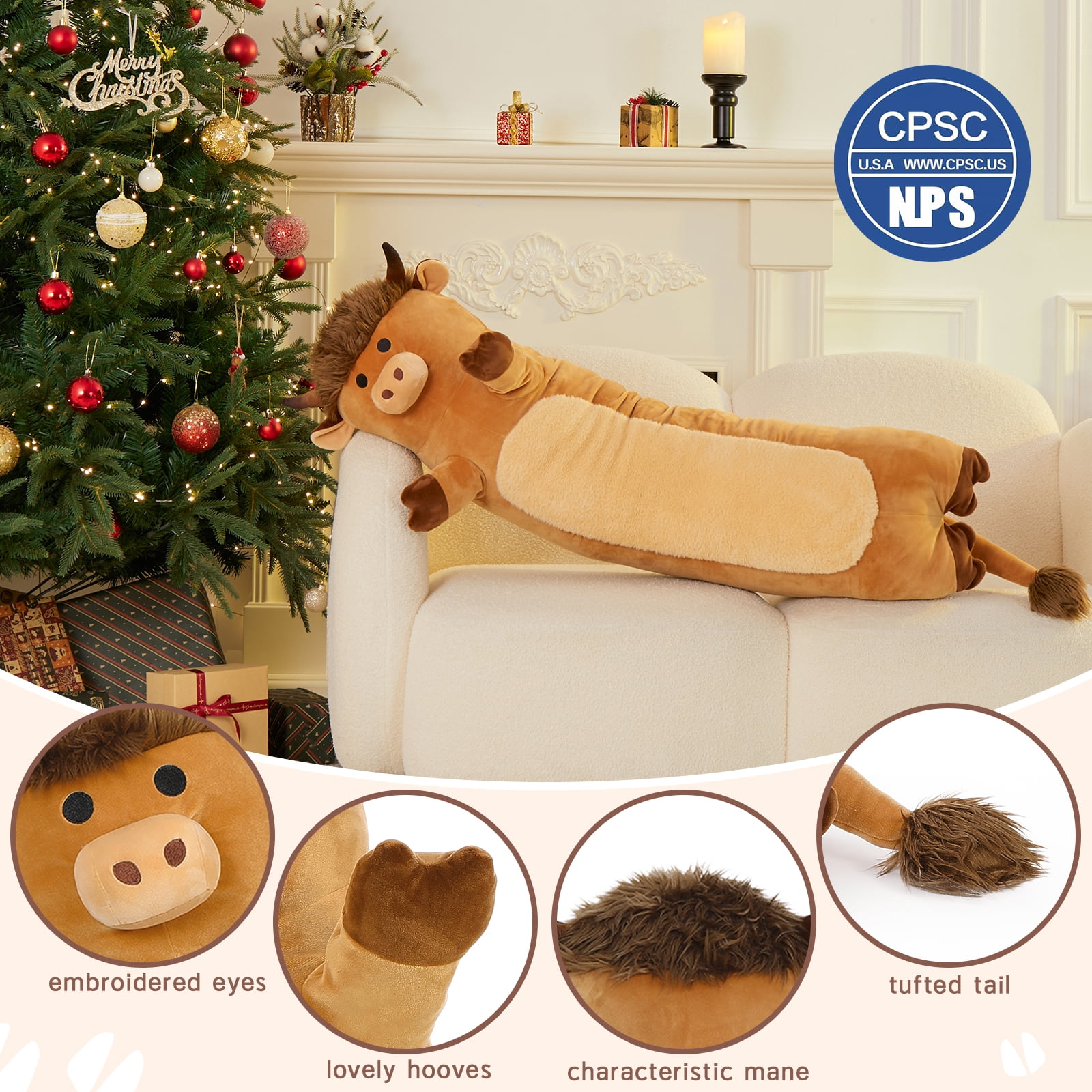 MorisMos 43" Cute Highland Cow Stuffed Animal,Soft Long Highland Cow Plush Pillow