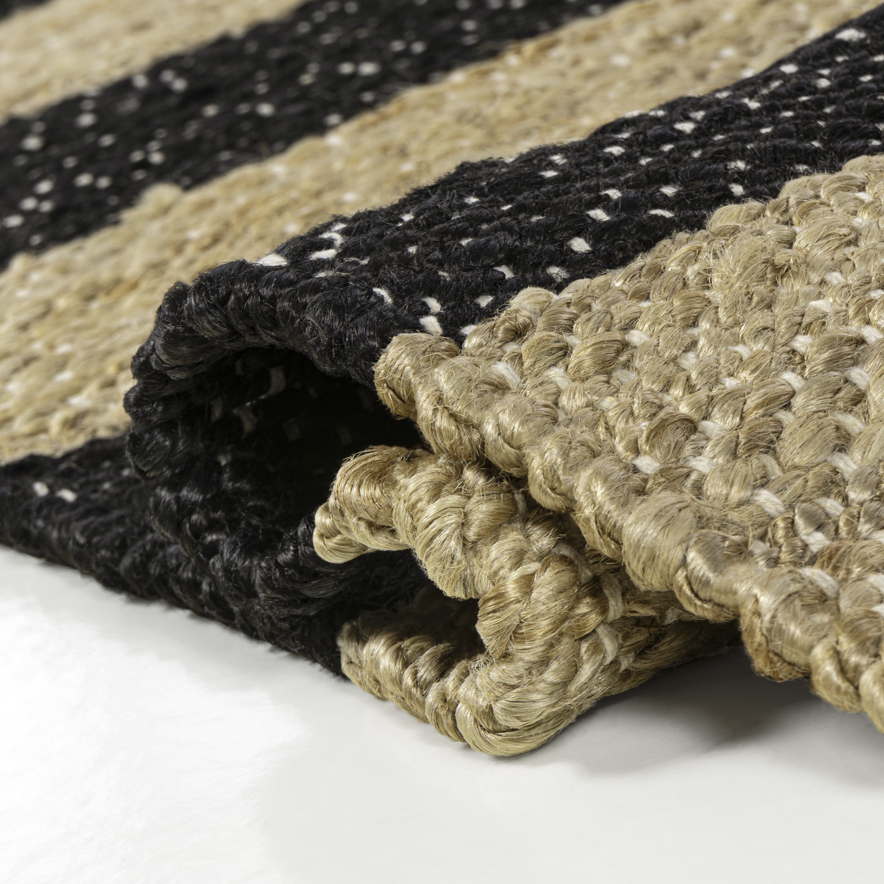 JONATHAN Y NATURAL FIBER 5 x 8 Area Rug, Jayden Rustic Farmhouse Woven Jute Stripe - Natural/Black, NRF202B-5