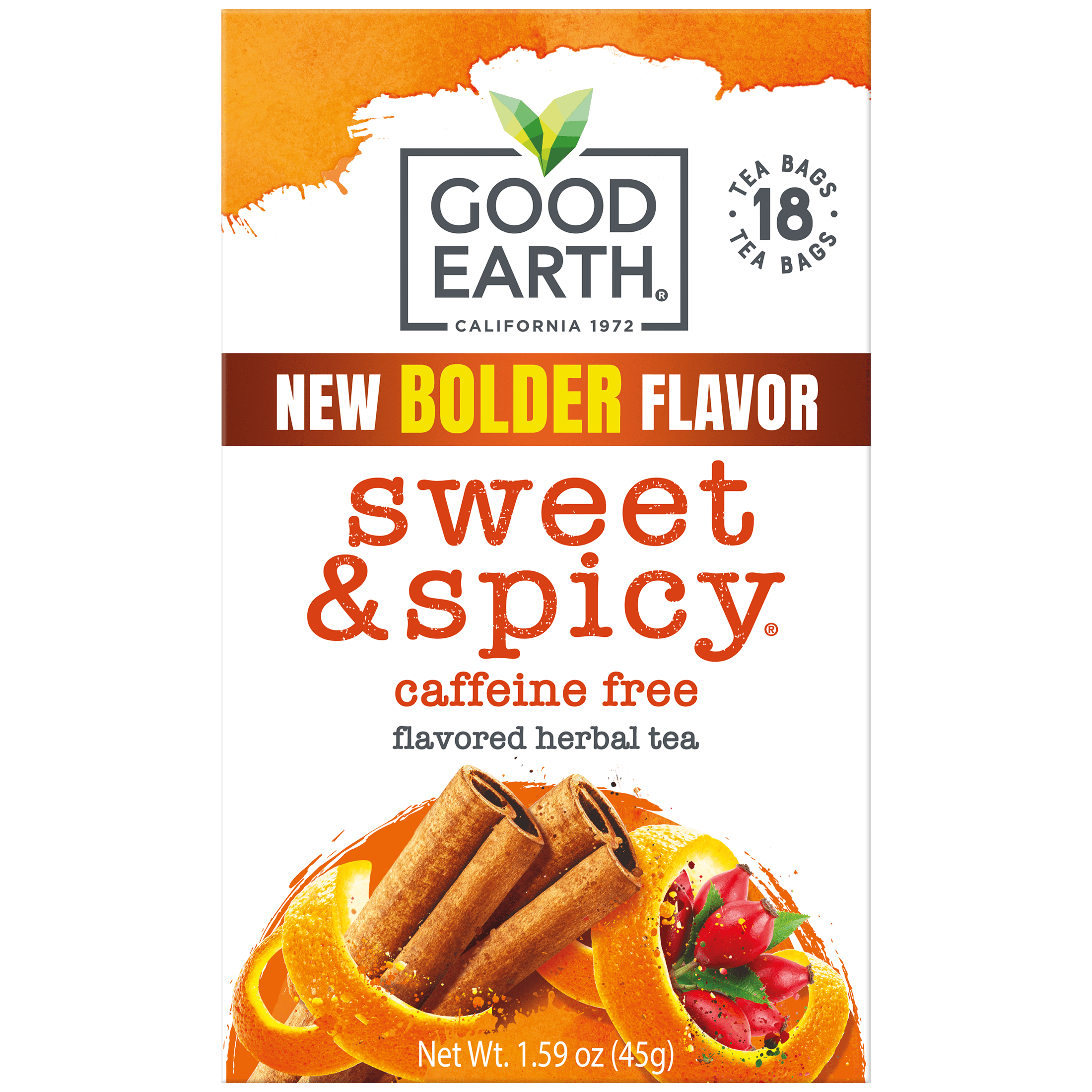 (3 pack) Good Earth Herbal & Black Tea, Sweet & Spicy, Caffeine Free, Tea Bags, 18 Ct