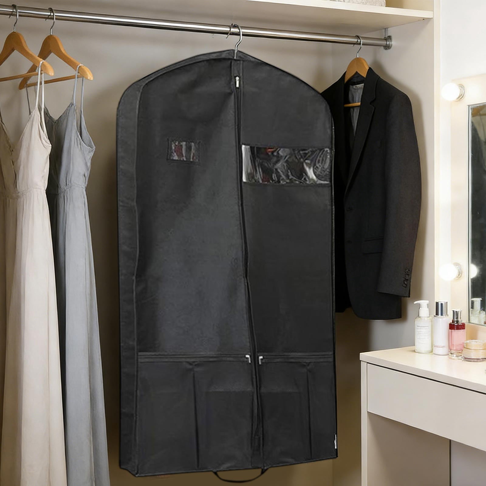 Djiypn Breathable Foldable Garment Bag with Clear Window - Perfect for Travel and Closet Storage, Ideal for Professionals and Frequent Travelers to Keep Suits, Dresses, Dust-Free and Wrinkle-Free