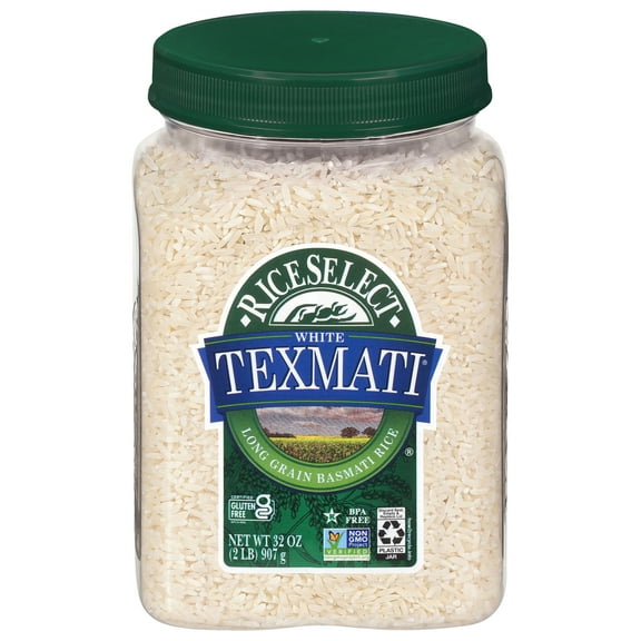 RiceSelect Texmati White Rice, American-Style Basmati Rice, Gluten-Free, Non-GMO, 2 lb Jar