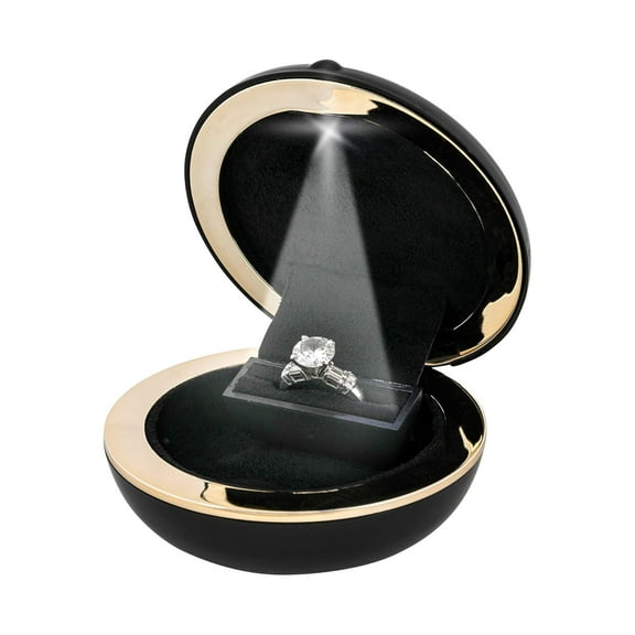 Novel Box Black Ring Box with LED Light for Jewelry Gift 3x3x1.12 In - Slim Rings Boxes for Proposal