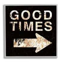 Stupell Industries Good Times Arrow Pointing Right Typography Painting Gray Framed Art Print Wall Art, 17 x 17