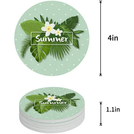 

ZHANZZK Tropical Green Leaves Summer Holiday Set of 8 Round Coaster for Drinks Absorbent Ceramic Stone Coasters Cup Mat with Cork Base for Home Kitchen Room Coffee Table Bar Decor