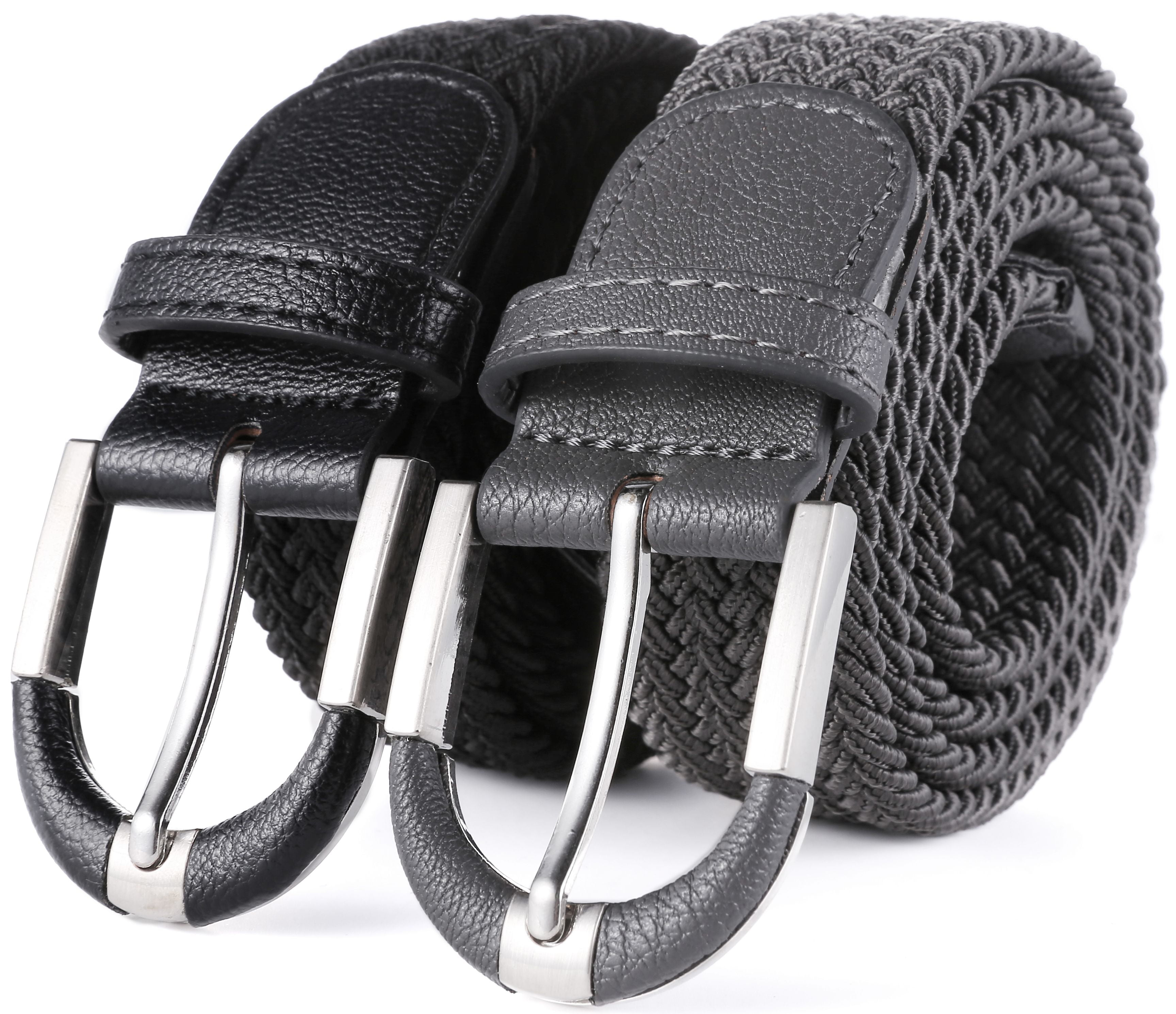 MENS WEBBING BELTS REAL LEATHER TRIM LADIES ELASTICATED WOVEN BRAIDED STRETCH