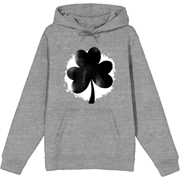 St Pats Clover Long Sleeve Adult Hooded Sweatshirt-Medium-Heather Gray