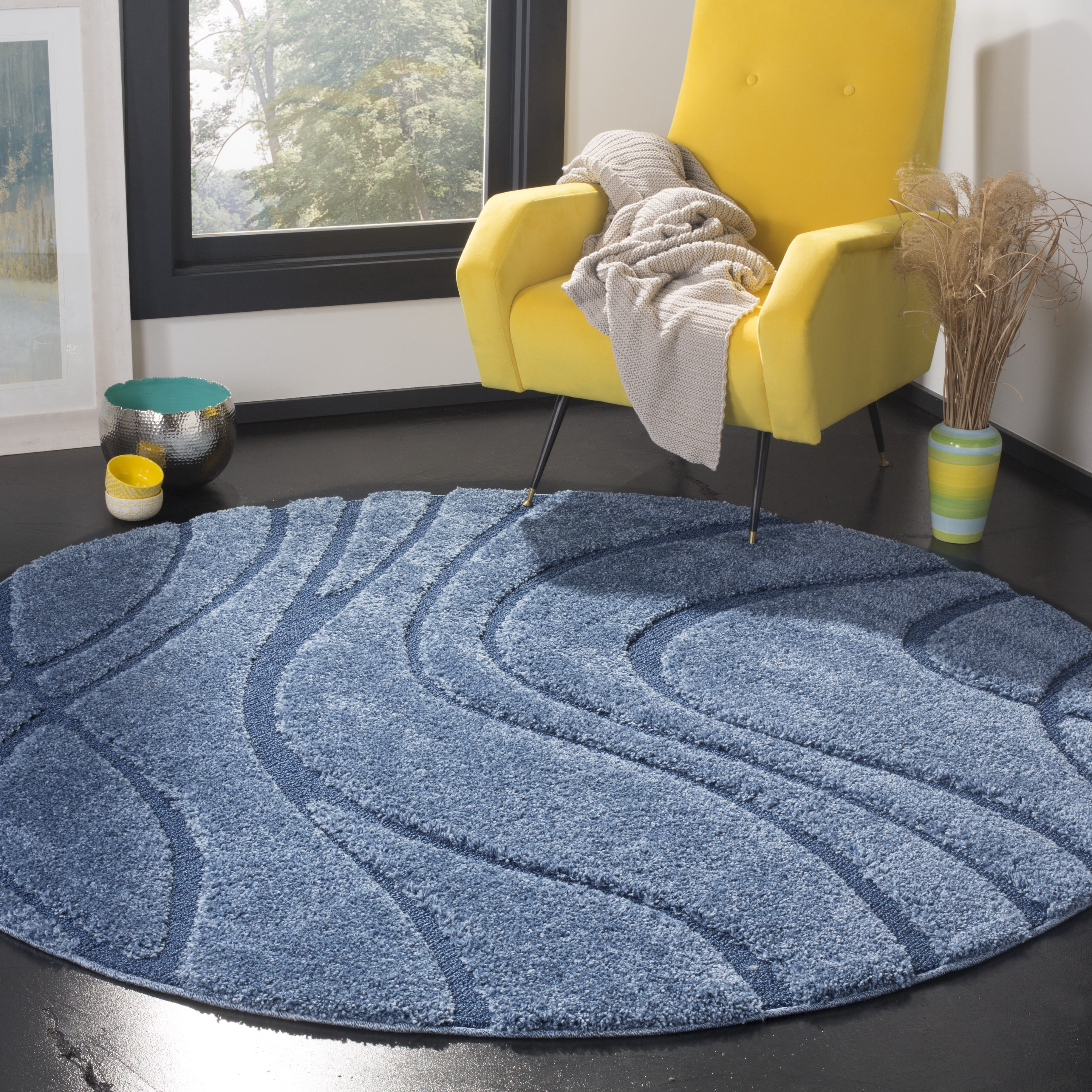 Safavieh Florida Tamzen Abstract Shag Area Rug, Light Blue/Blue, 3' x 3' Round