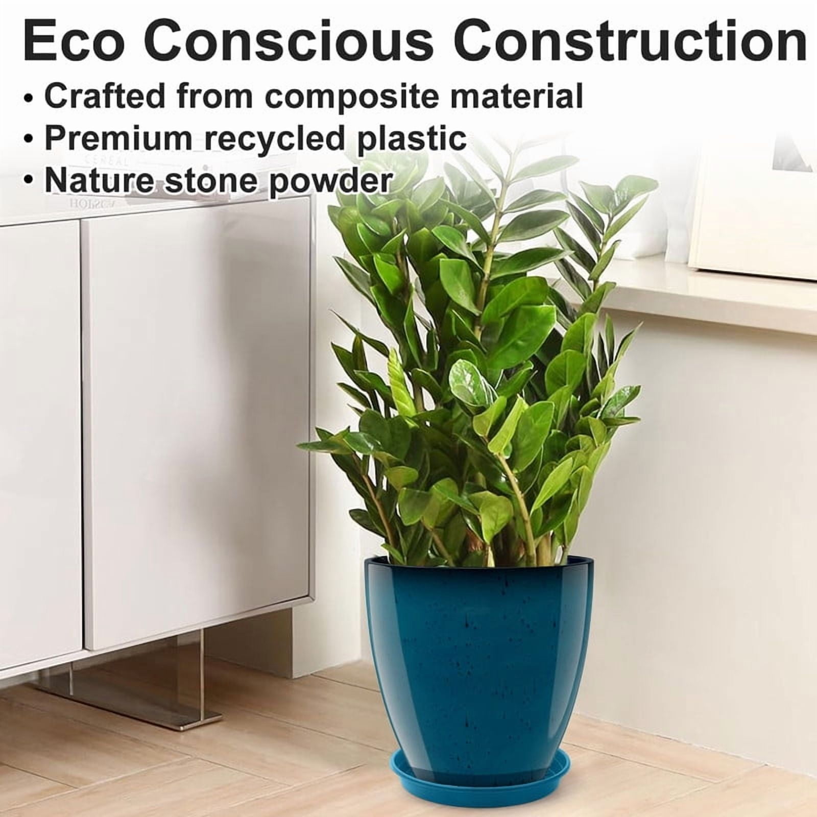 2-Pack 12" Round Resin Planters - Floor Standing Flower Rases, Modern Decor For Indoor/Outdoor Porch - Blue