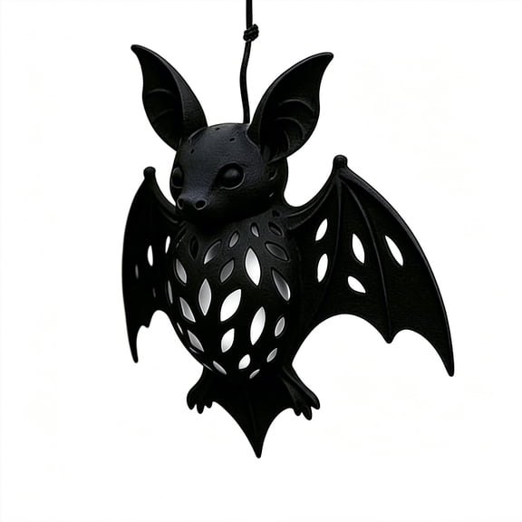 5.9in Hanging Hollow Bat Lantern Ornament, LED Light Up Bat Pendant, Spooky Halloween Wall & Porch Hanging Decor for Indoor Party Front Door Decor