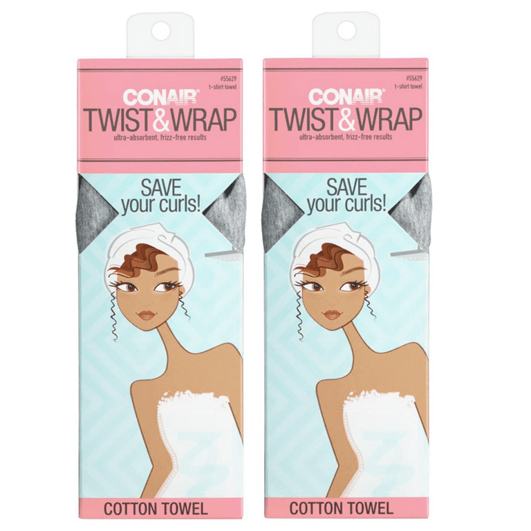 Conair Twist Wrap Cotton T Shirt Towel for Enhancing Shine and Maintaining Curls Ultra Absorbent Frizz Free Results Pack of 2 Walmart