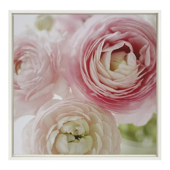Kate and Laurel Sylvie Pink Dreams Framed Canvas Wall Art by Kristy Campbell, 22x22 White, Decorative Floral Art for Wall