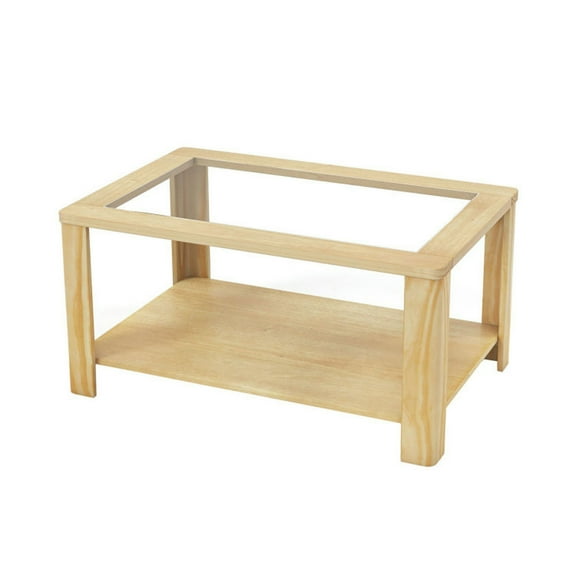 GVN Coffee Tables,2-Tier Coffee Table Rectangular Center Table with Tempered Glass Tabletop and Storage Shelf-Natural