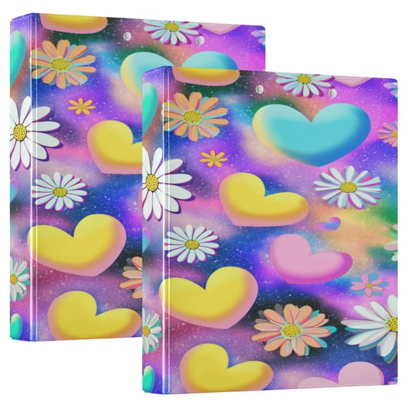 3 Ring Binder 1.5 inch Round Rings with Interior Pockets Binders Organizer Office School 2Pack Kawaii Daisy Pop Art