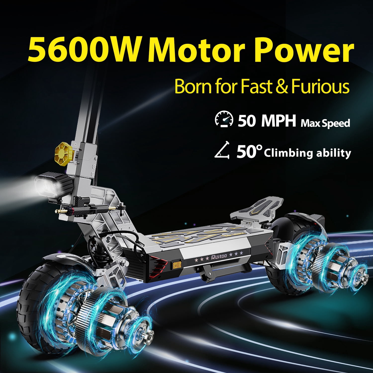 RubiQ Sports 47 Mph Electric Scooter for Adults, Range 53 Miles 5600W Dual Motor Foldable Scooter 60V 28.6Ah Large Capacity Battery Max Load 440lbs