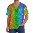 thumbnail image 7 of Lsque Glitter Rainbow print Men's Cuban Collar Short Sleeve Shirt Summer Beachwear Casual Button Down Fashionable Vacation Leisure Shirt-3X-Large, 7 of 7
