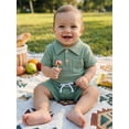 thumbnail image 6 of BemeyourBBs Newborn Baby Boy Girl Summer Clothes 2 Piece Outfits Waffle Texture Button Lapel Neck Short Sleeve Solid Color Romper and Shorts Set, 6 of 9