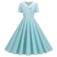 thumbnail image 2 of Robes d'Été pour Femmes Commerce Extérieur Col en V Manches Courtes Rétro Double Boutonnage Bouton Maxi Robe Bleue L, 2 of 4