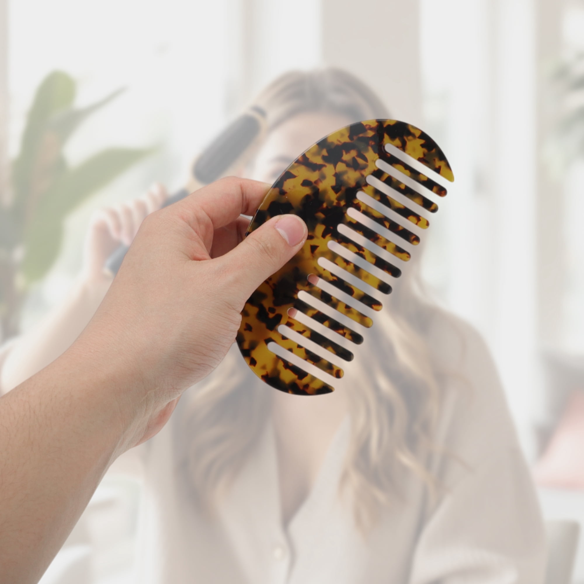 Unique Bargains 1 Pc Half Round Hair Comb for All Hair Types Styles Tortoiseshell Color